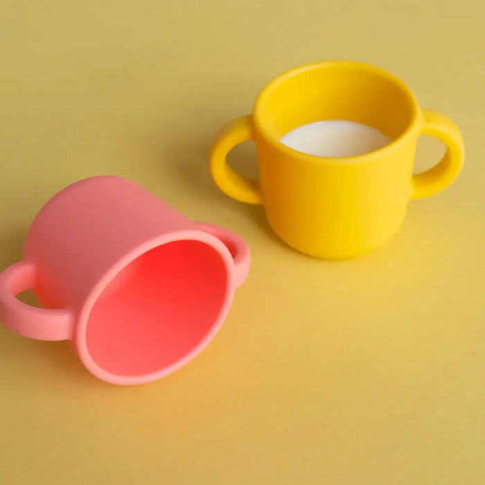 2 tasses à anses en silicone Ekobo - Corail / Mimosa - Lilinappy