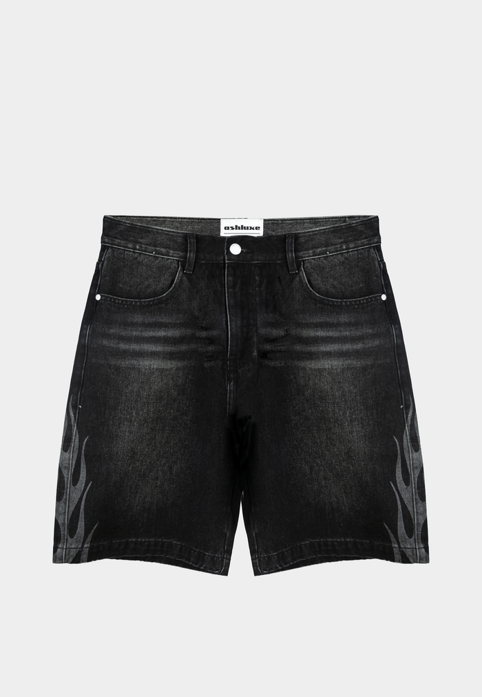 Ashluxe  Flame Denim Shorts Black White