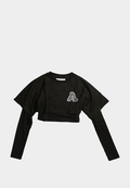 Ashluxe Women A Bling Star Layered Crop Tee Black