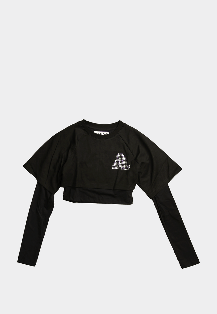 Ashluxe Women A Bling Star Layered Crop Tee Black