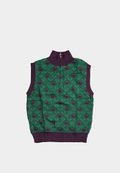 Ashluxe Zip Monogram Knitted Vest in Purple and Green with half-zip neckline and geometric monogram pattern.