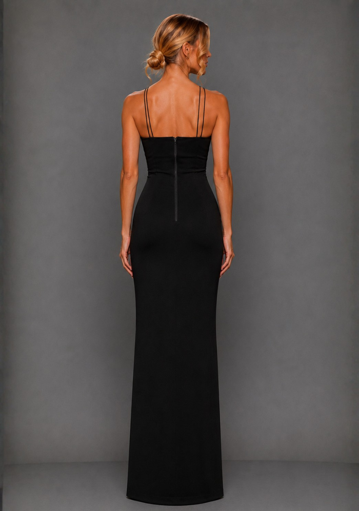 Auralia | High Neck Strappy Black Maxi Dress