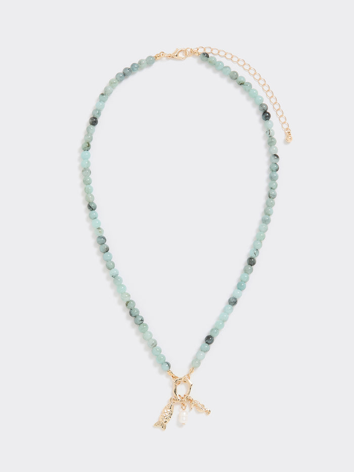 Beaded Necklace with Fish and Freshwater Pearl