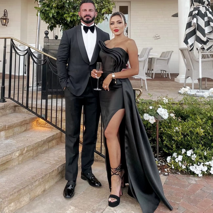 Black Sexy Prom Dresses Strapless High Slit Women Evening Formal Dress Custom Made Mermaid Wedding Party Gowns