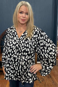 Black and White Animal Print Blouse-Top-ee:some-Gallop 'n Glitz- Women's Western Wear Boutique, Located in Grants Pass, Oregon