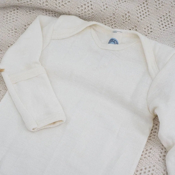 Body à manches longues en laine et soie Cosilana - Naturel - Lilinappy