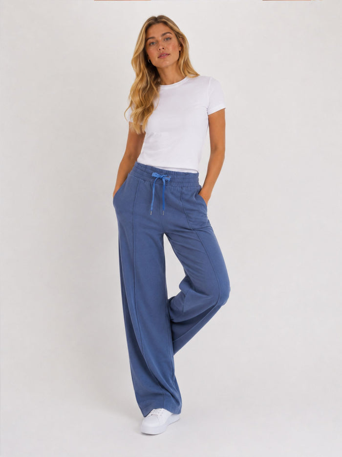 BOGILVY - EMMA, Wide Leg, Sweatpants, High-Waist, Blue Granite