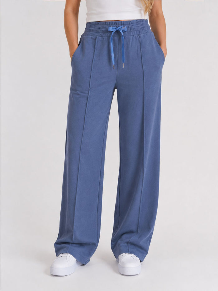 BOGILVY - EMMA, Wide Leg, Sweatpants, High-Waist, Blue Granite