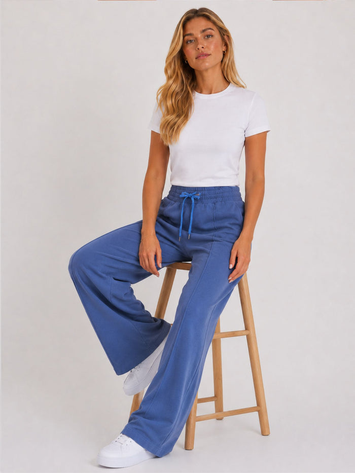 BOGILVY - EMMA, Wide Leg, Sweatpants, High-Waist, Blue Granite