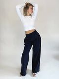 Bogilvy - SIERRA, Leinenhose, Straight-Fit, High-Waist, Dark Navy