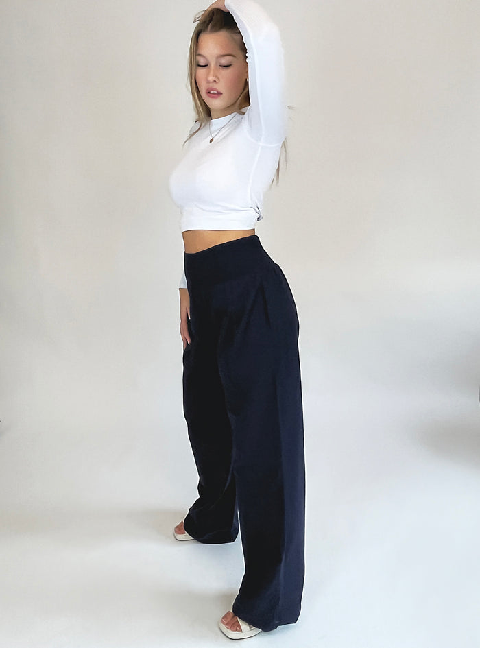 Bogilvy - SIERRA, Leinenhose, Straight-Fit, High-Waist, Dark Navy