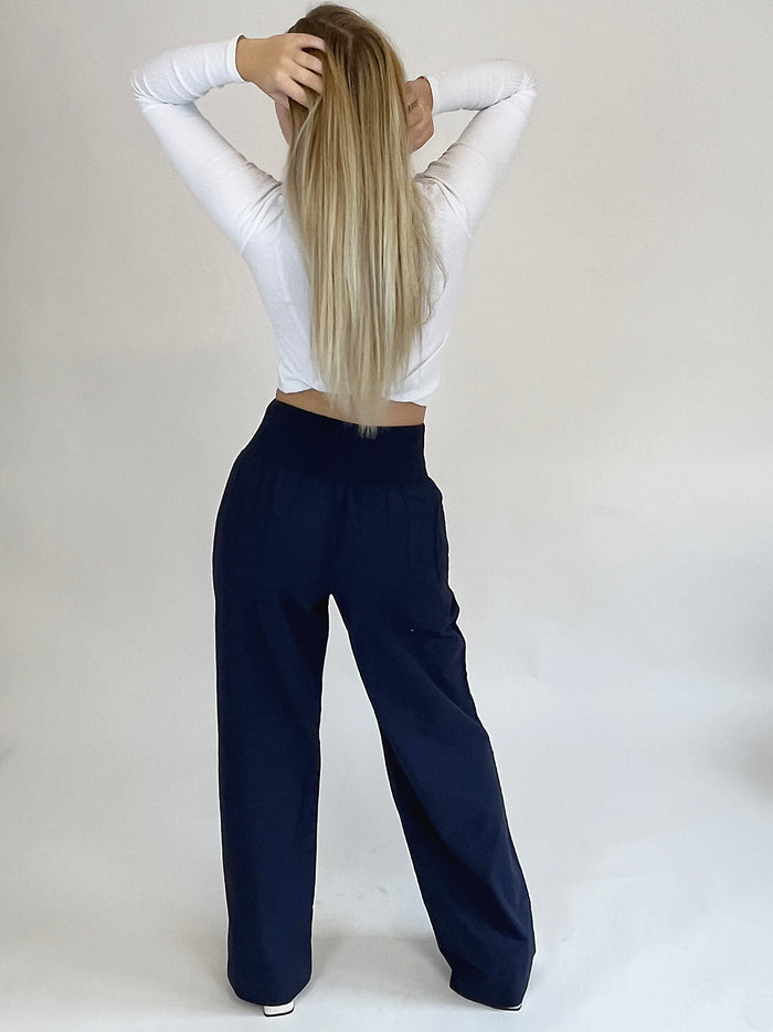 Bogilvy - SIERRA, Leinenhose, Straight-Fit, High-Waist, Dark Navy