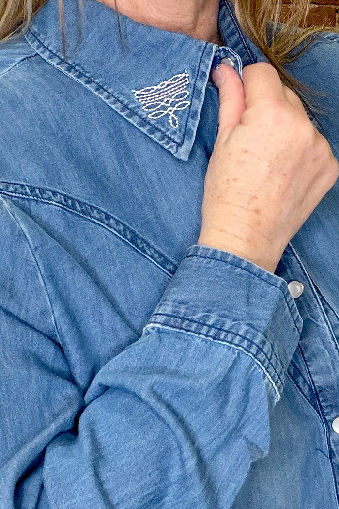 Boot Stitch Embroidered Snap Button Shirt-Top-Rockin A-Gallop 'n Glitz- Women's Western Wear Boutique, Located in Grants Pass, Oregon