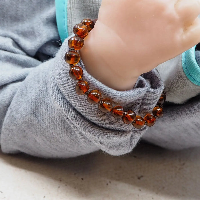 Bracelet d'ambre pour bébé - Cognac
