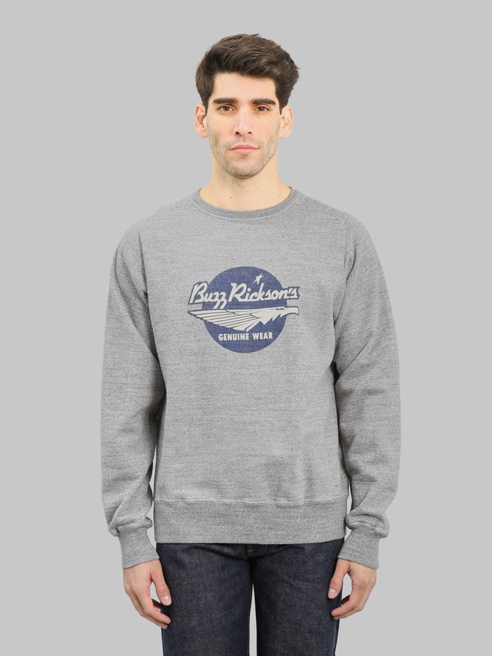 Buzz Rickson's BR69507 Freedom Sleeve Sweatshirt Heather Grey front  fit
