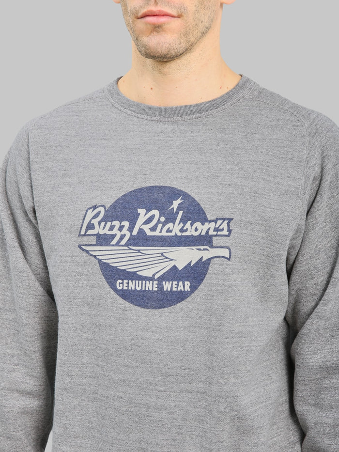 Buzz Rickson's BR69507 Freedom Sleeve Sweatshirt Heather Grey stamped logo chest