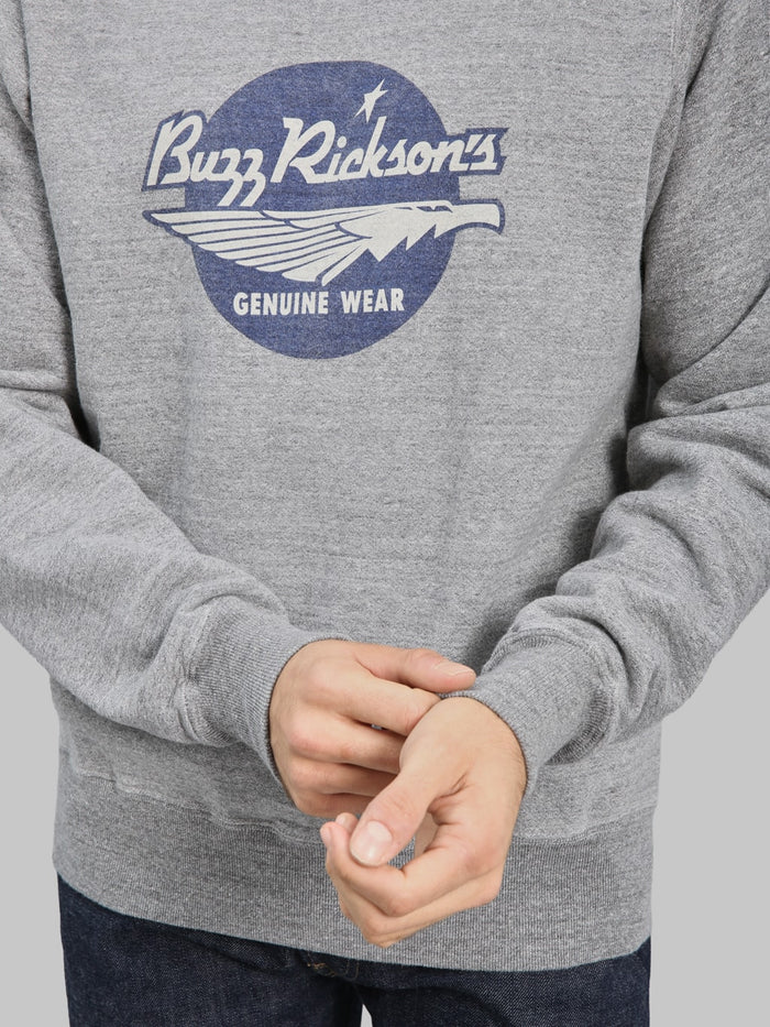 Buzz Rickson's BR69507 Freedom Sleeve Sweatshirt Heather Grey fit sleeves detail