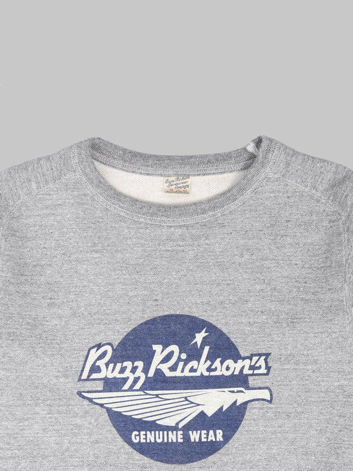 Buzz Rickson's BR69507 Freedom Sleeve Sweatshirt Heather Grey crewneck collar