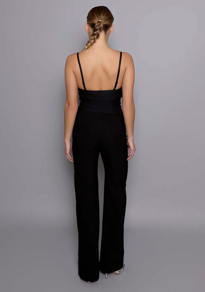 Back view of the VSPR Cassia Sculpted Basque, showing the adjustable straps, contoured seams, and subtle boning that defines the waist for a sleek and tailored fit.