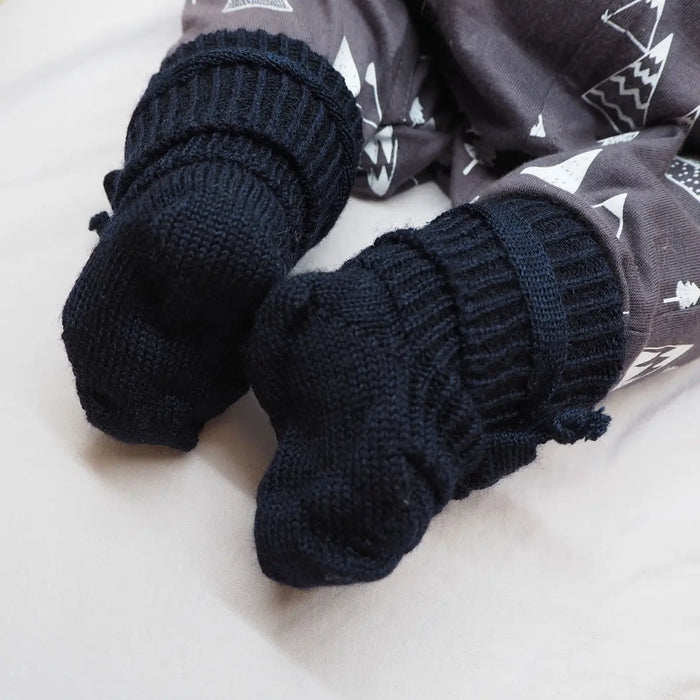 Chaussettes en pure laine nouveau-né Hirsch Natur - Marine - Lilinappy