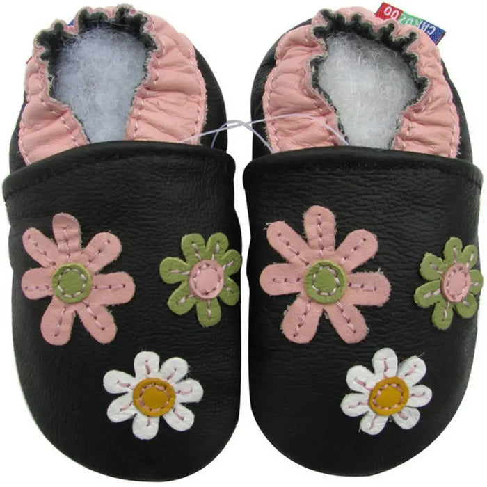 Chaussons cuir souple 3 fleurs Carozoo