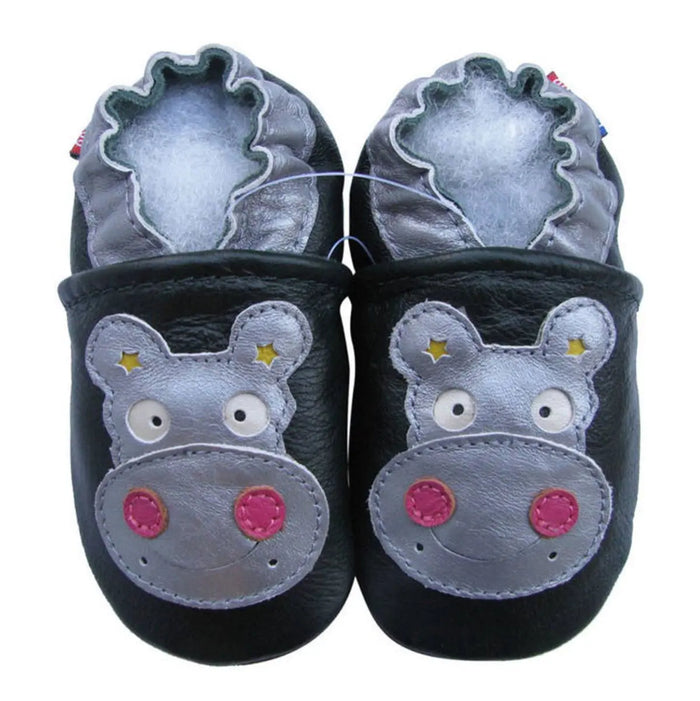 Chaussons cuir souple hippo argent/rose Carozoo