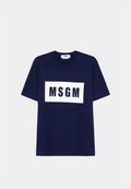 Navy MSGM cotton box logo T-shirt, luxury fashion online.