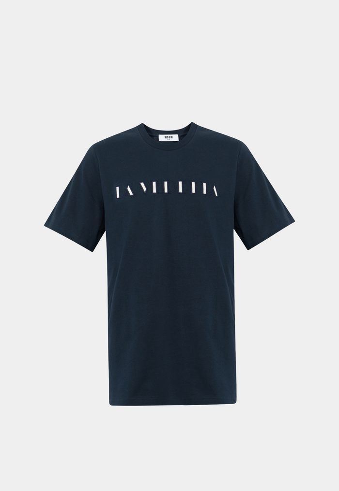 Black MSGM Lavedetta T-shirt, luxury fashion online shopping.
